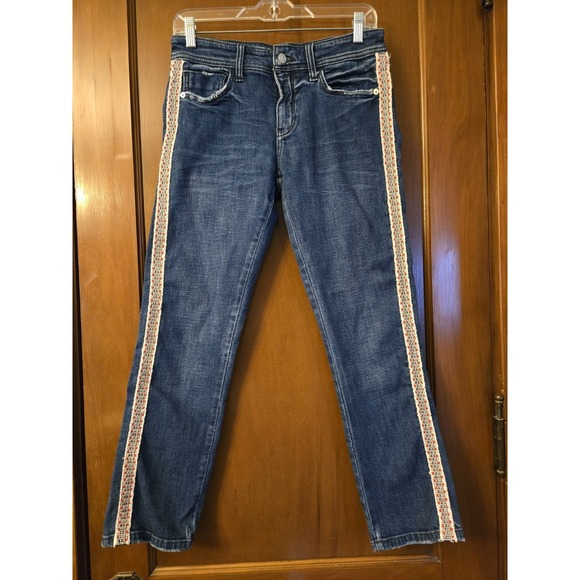Anthropologie Pilcro Denim - Anthropologie Pilcro Jeans Women 27 Petite Slim Boyfriend Crop Striped Side Boho